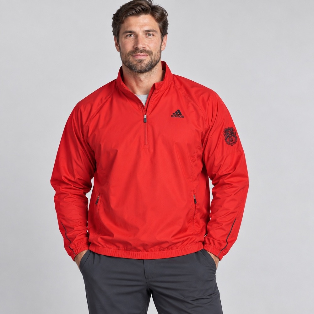 Adidas Golf ClimaProof Wind Jacket Mens XL Red Half Zip Pullover DCC 1891 Crest